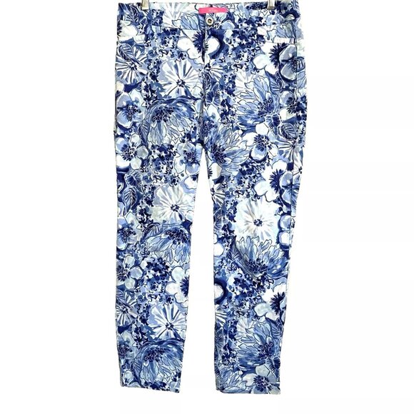 Lilly Pulitzer Kelly Pants 10 Floral Skinny Coastal Blue Catch N Keep Vacation - Picture 2 of 9